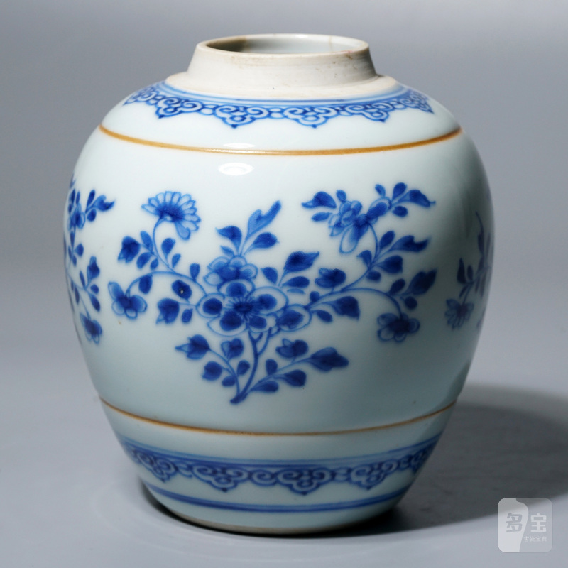 清康熙 青花折枝花卉纹罐 - 图2